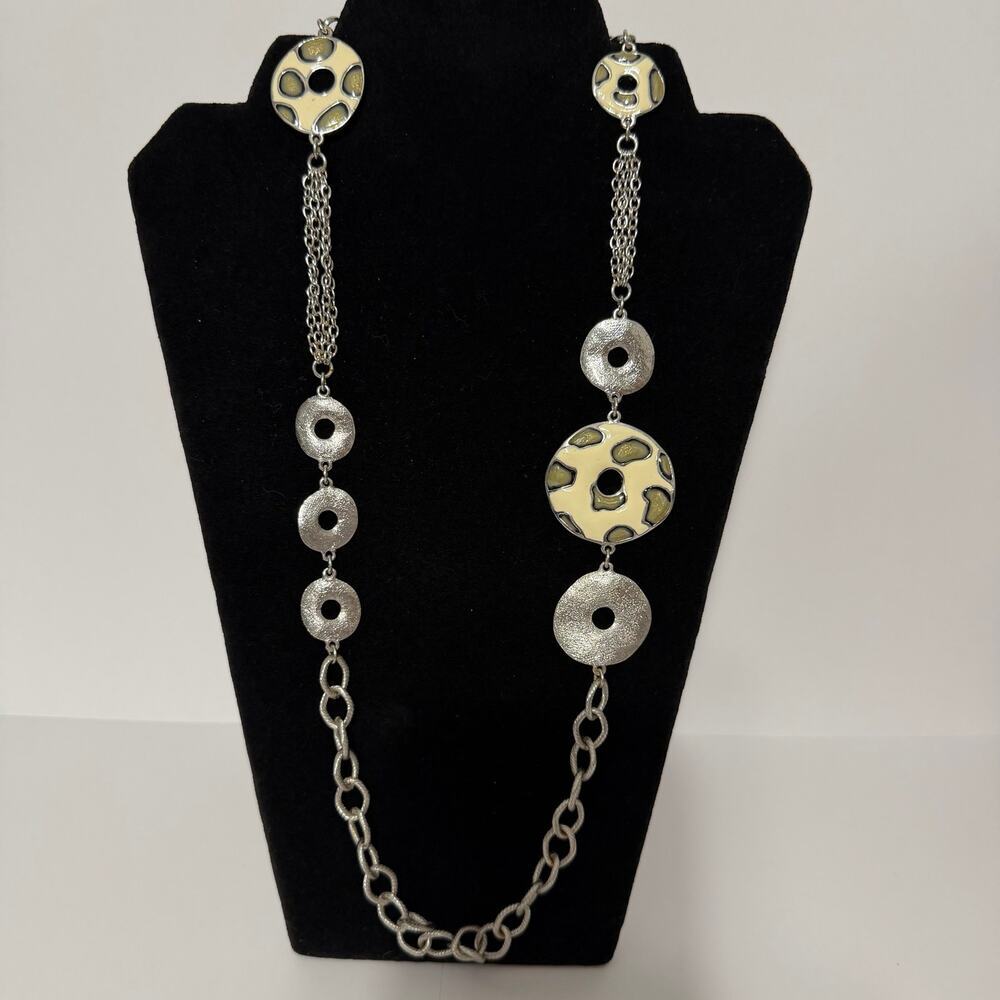 Chunky Animal Print Enamel Chain Necklace 🐆 Silver Tone Boho